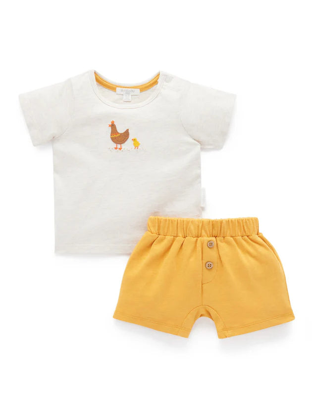 Baby Boys' 2-Piece Chicken Embroidery Outfit, Soft Cotton Short Sleeve T-Shirt & Elastic Waist Shorts Set for Infants & Toddlers
