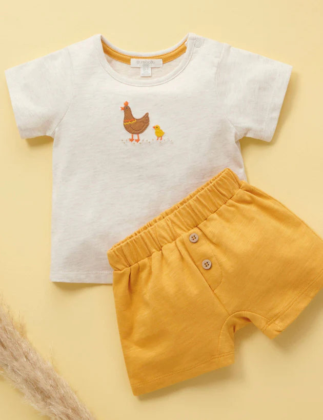 Baby Boys' 2-Piece Chicken Embroidery Outfit, Soft Cotton Short Sleeve T-Shirt & Elastic Waist Shorts Set for Infants & Toddlers