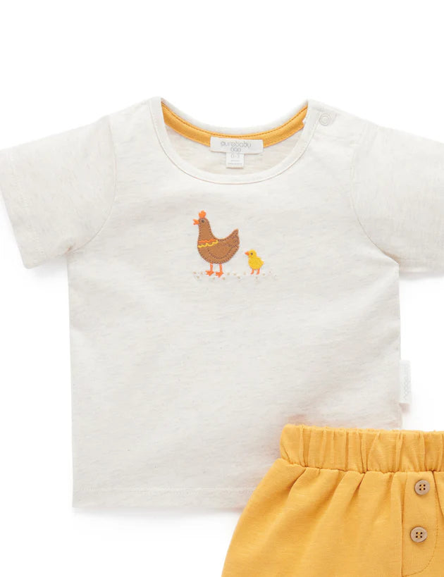 Baby Boys' 2-Piece Chicken Embroidery Outfit, Soft Cotton Short Sleeve T-Shirt & Elastic Waist Shorts Set for Infants & Toddlers